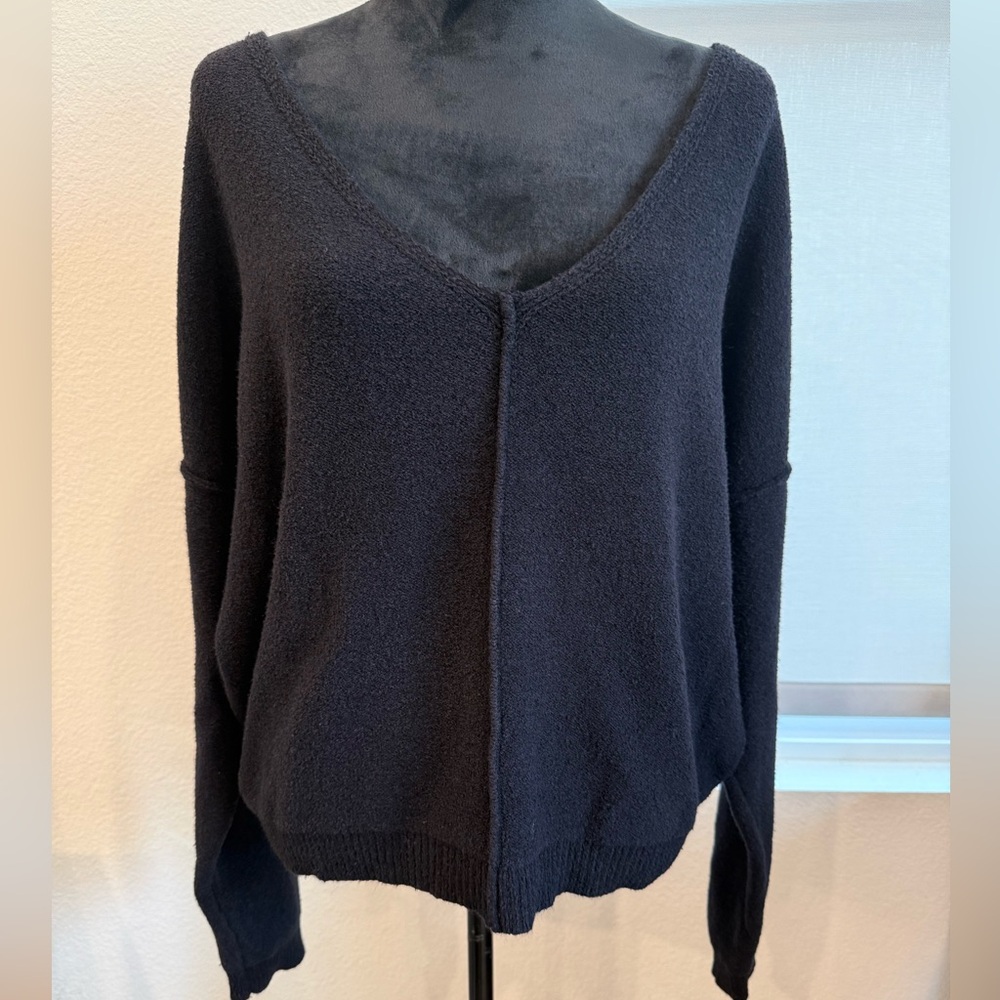 Free People Black V-Neck Slouchy Sweater Oversized Medium